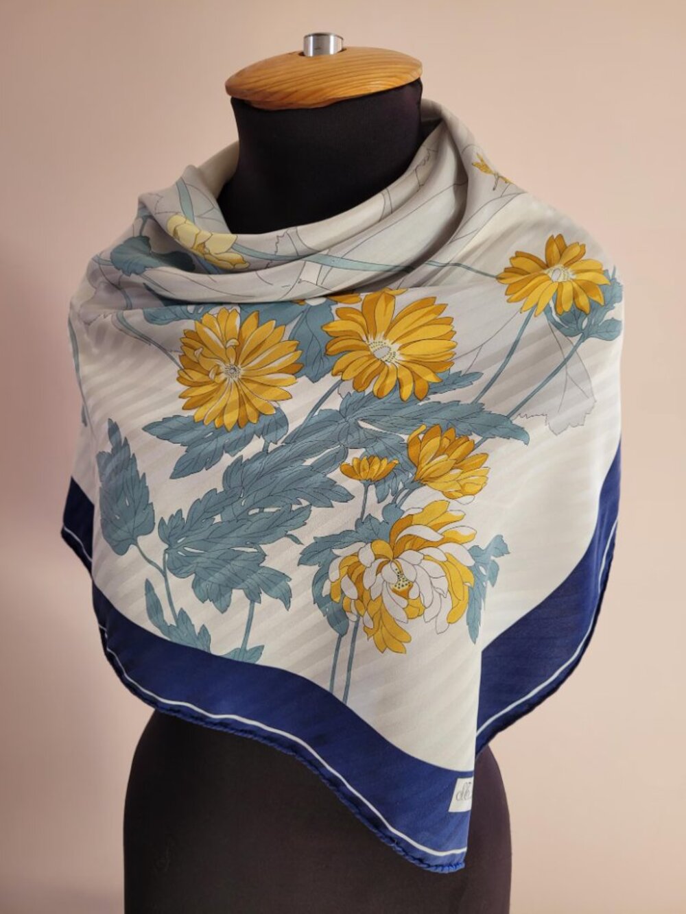 S.T. Dupont Paris Vintage Silk Floral Scarf – Yellow & Blue 🔥